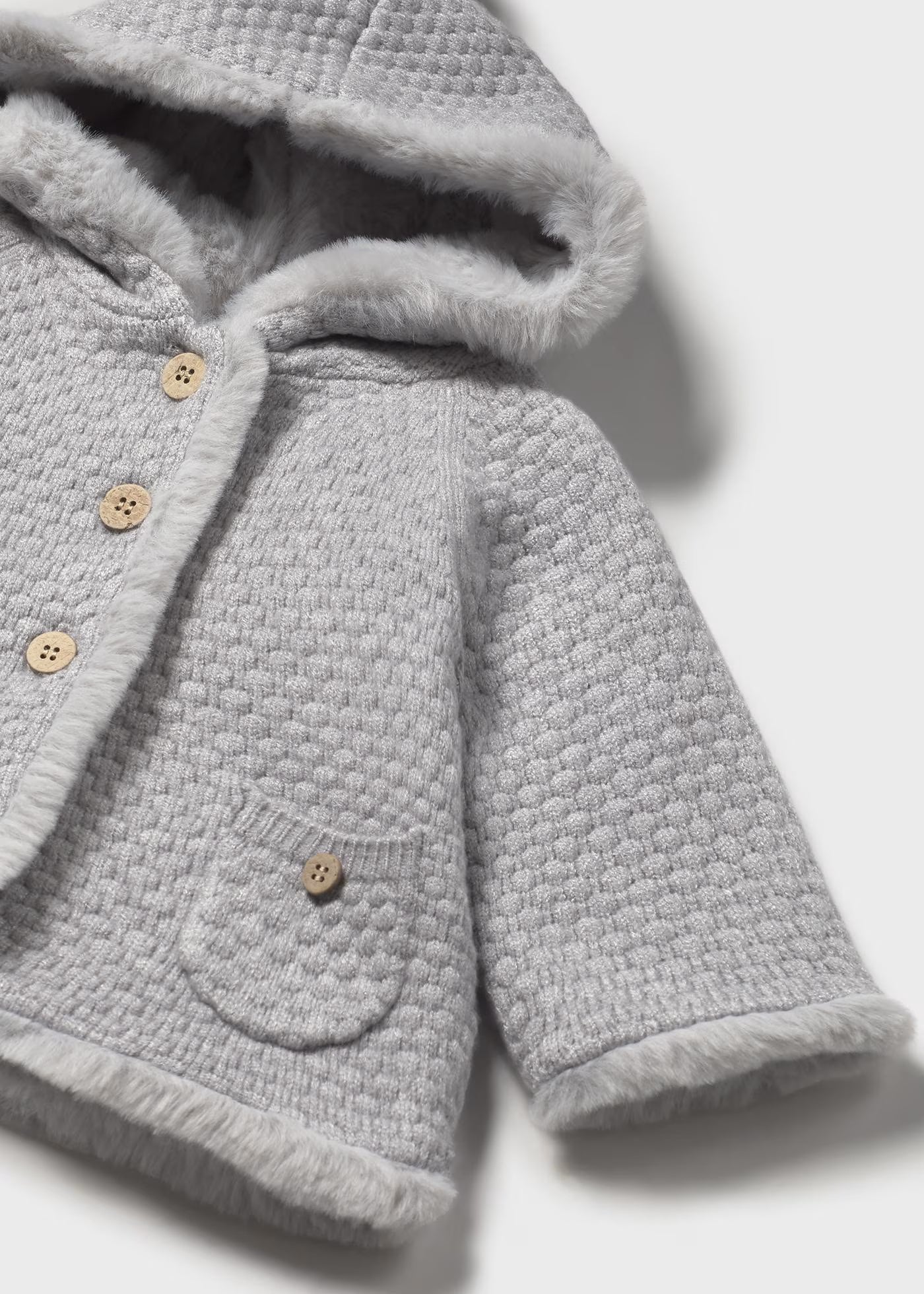 Chamarra gris tricot con pelo recién nacid@