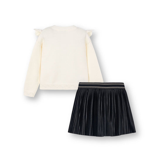 Cojunto suéter calados con falda plisada mini niña