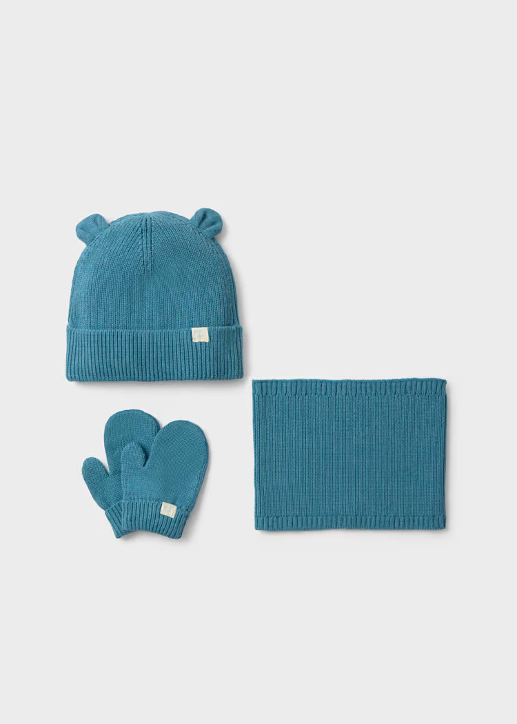 Set gorro, bufanda y guantes azul bebé niño