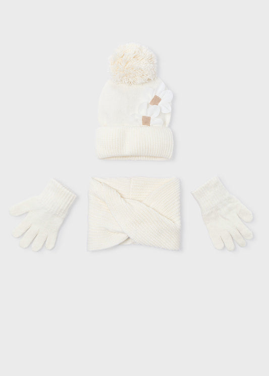 Conjunto blanco 3 piezas bufanda mini niña