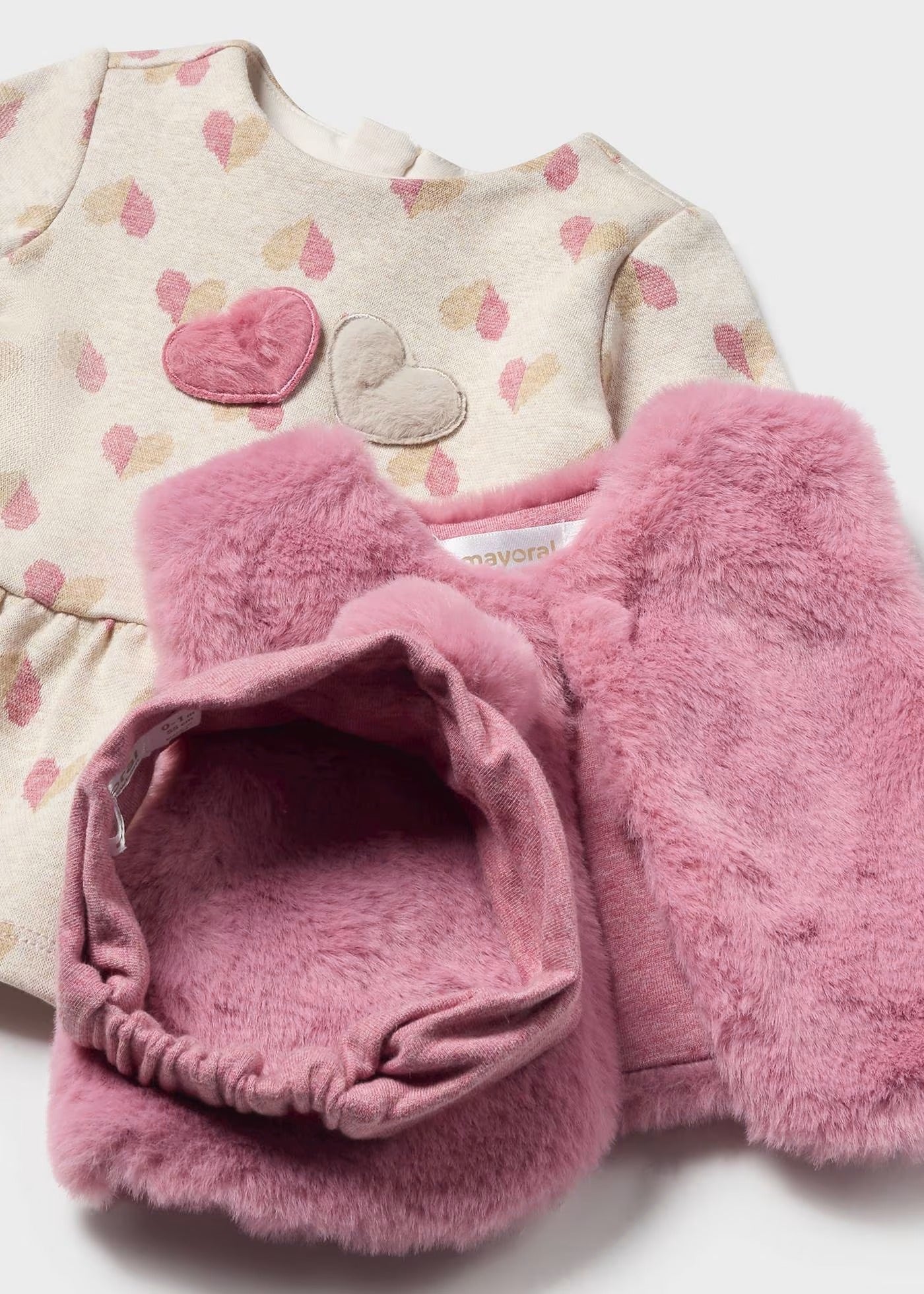 Vestido 3 piezas con chaleco pelo recién nacida