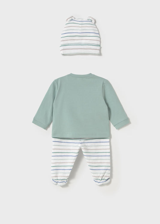 Conjunto 3 piezas verde con gorro recién nacido