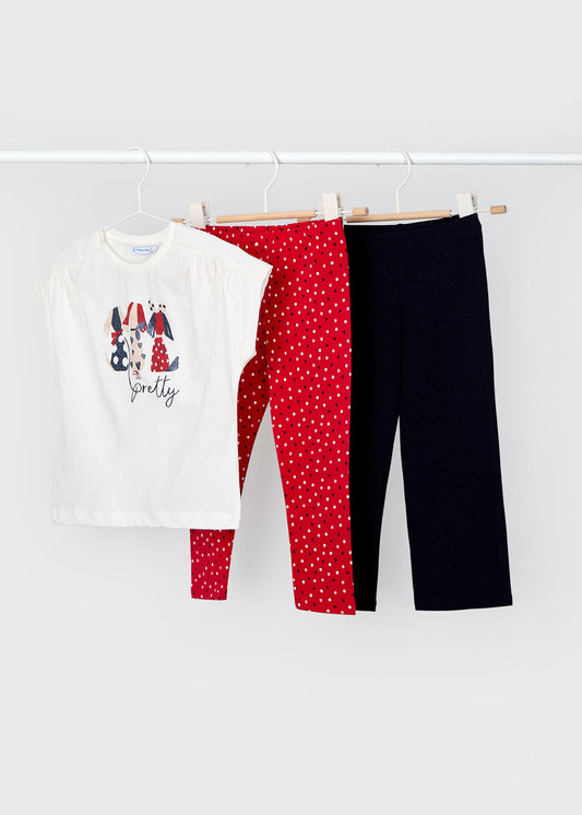 Conjunto blusa con 2 leggings mini niña