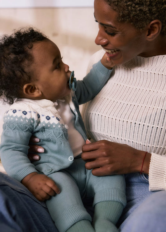 Conjunto 3 piezas tricot verde aqua recién nacido