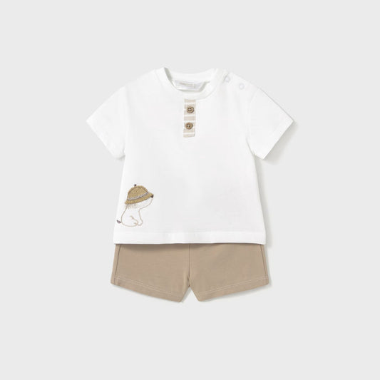 Conjunto 4 piezas short beige recién nacido