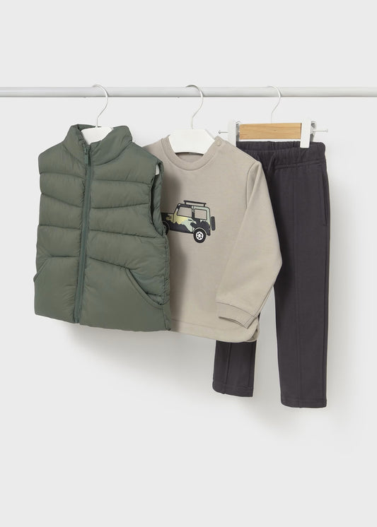 Conjunto chaleco 3 piezas verde bebé niño