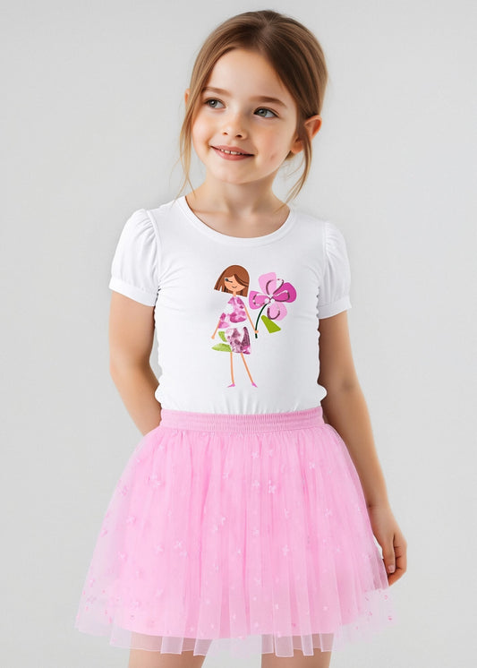 Conjunto blusa con falda tul rosa mini niña