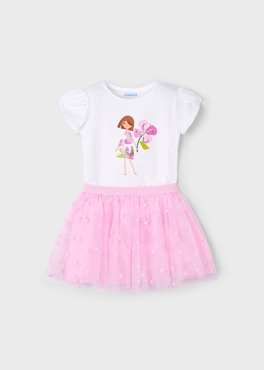 Conjunto blusa con falda tul rosa mini niña