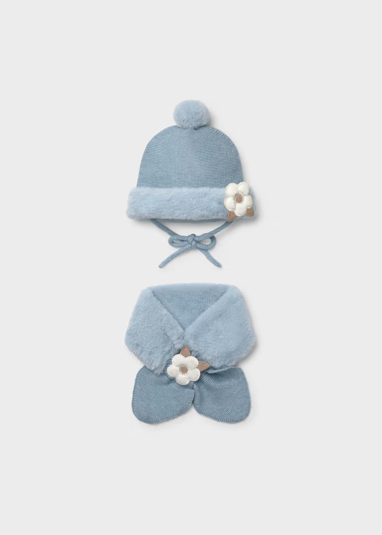 Set gorro y bufanda azul bebé niña