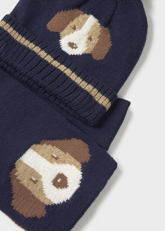 Conjunto gorro y bufanda perrito azul marino bebé niño