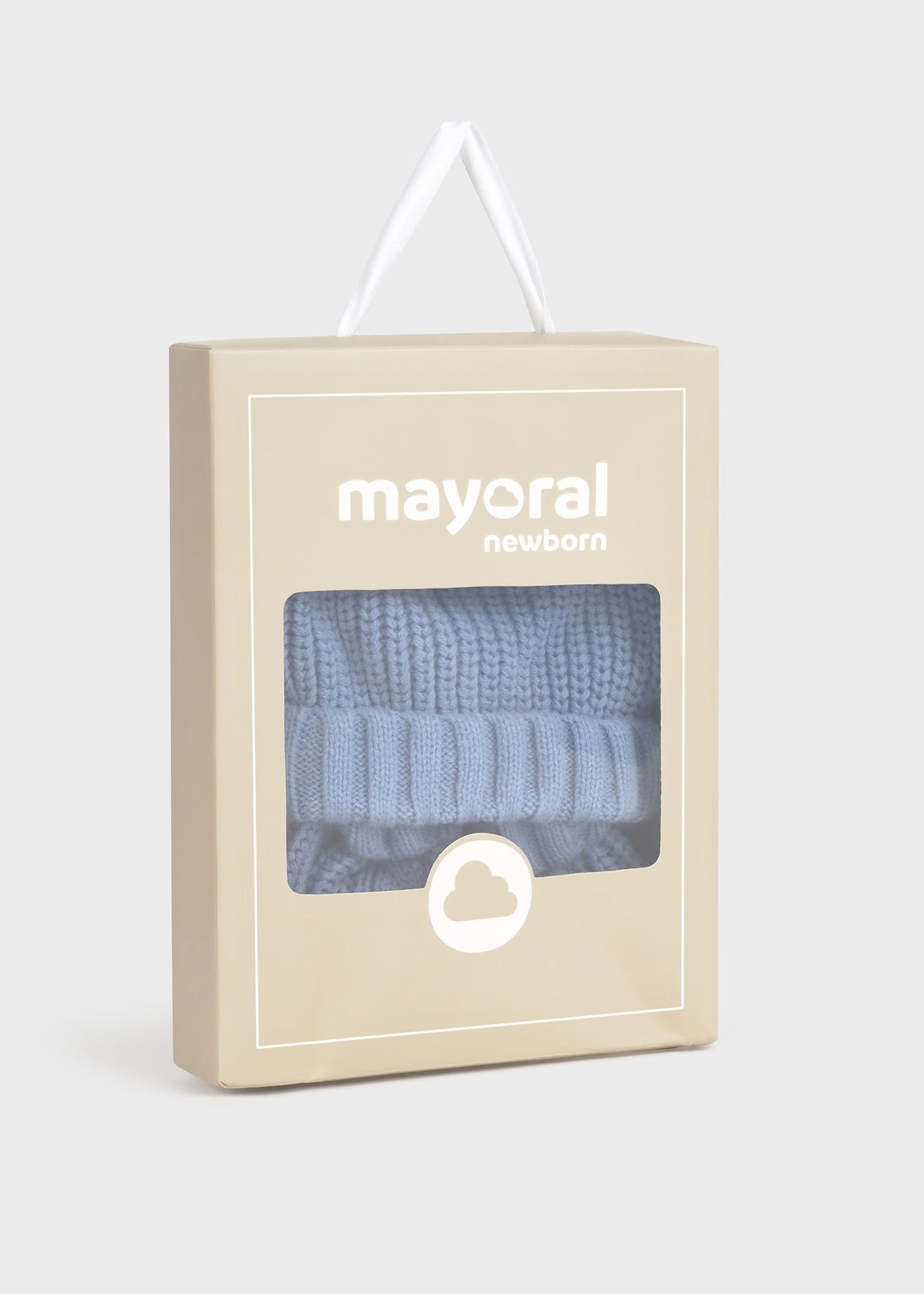 Conjunto gorro y guantes tricot azul recién nacido