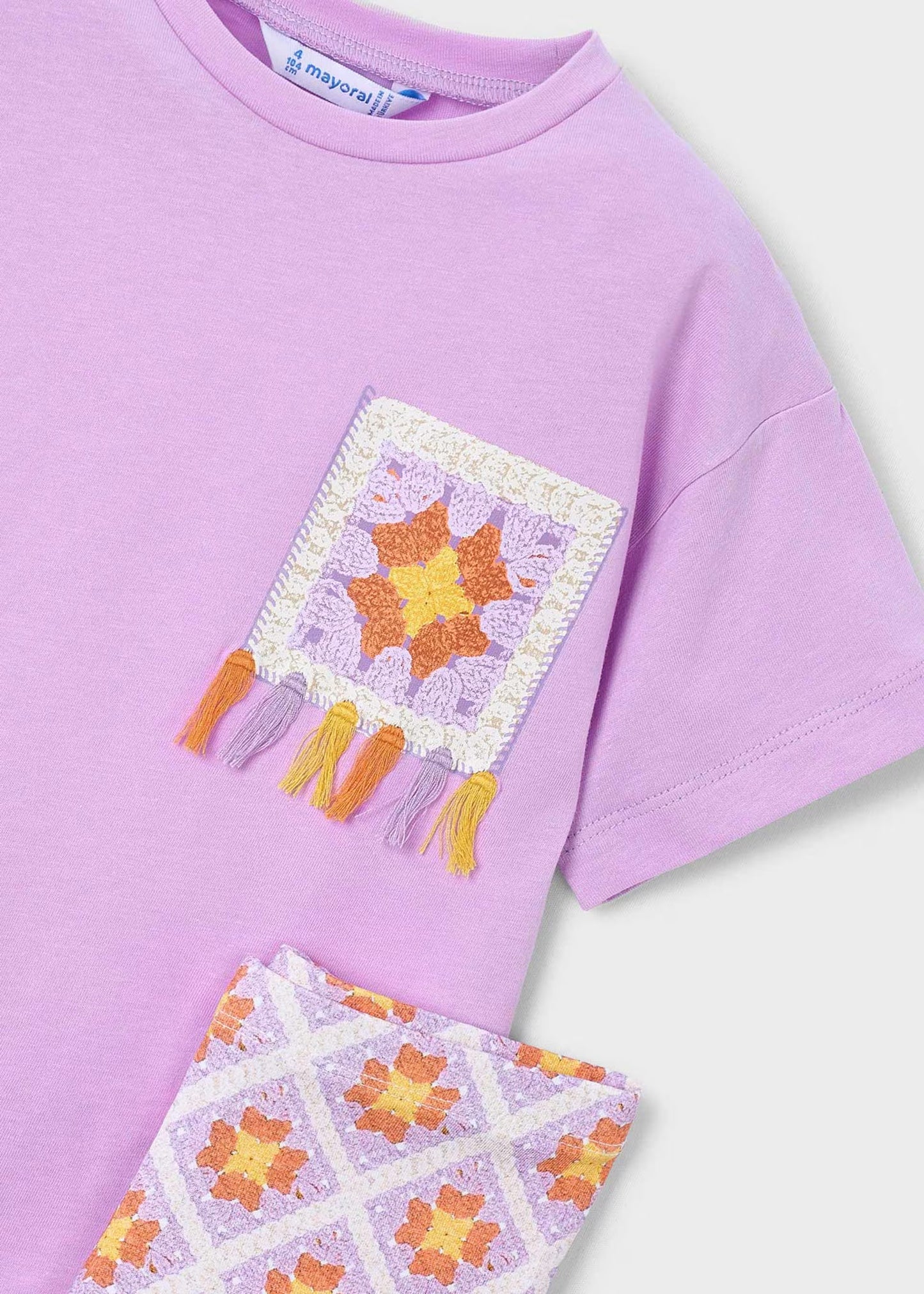 Conjunto legging estampado y blusa lila mini niña