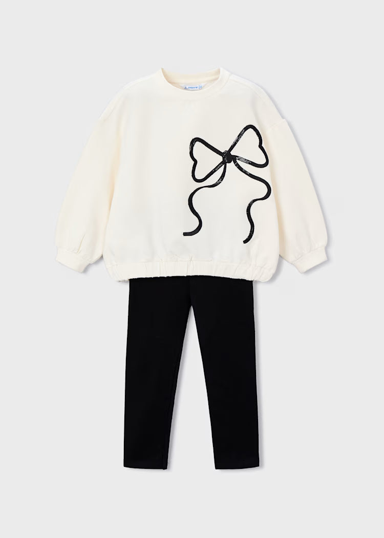 Conjunto legging y sudadera moño mini niña