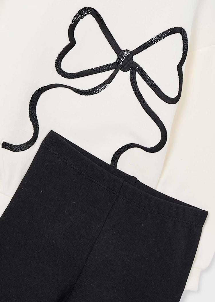 Conjunto legging y sudadera moño mini niña