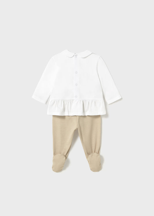 Conjunto polaina 2 piezas beige recién nacida