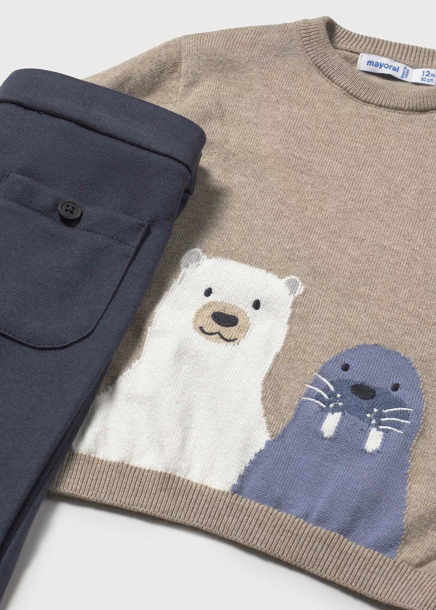 Conjunto pantalón y suéter oso polar bebé niño