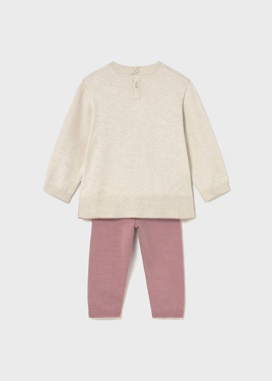 Conjunto rosa osito pantalón y suéter bebé niña
