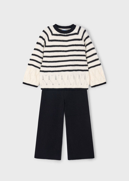 Conjunto pantalón y suéter rayas mini niña