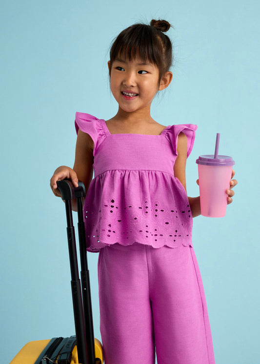 Conjunto blusa con pantalón orquídea mini niña