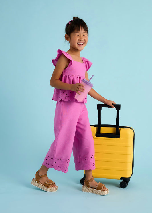 Conjunto blusa con pantalón orquídea mini niña