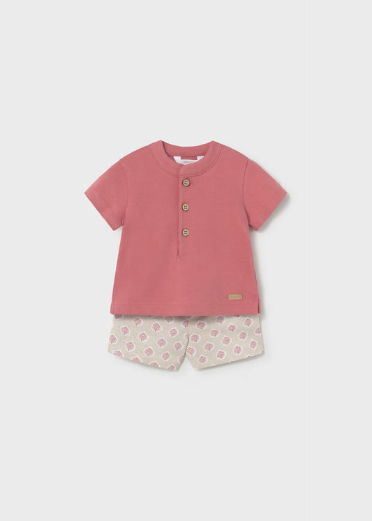 Conjunto short estampado y polo terracota recién nacido