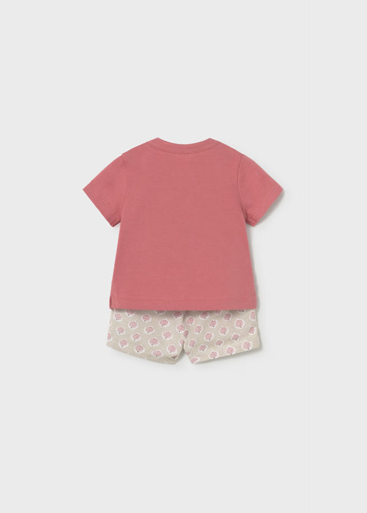 Conjunto short estampado y polo terracota recién nacido