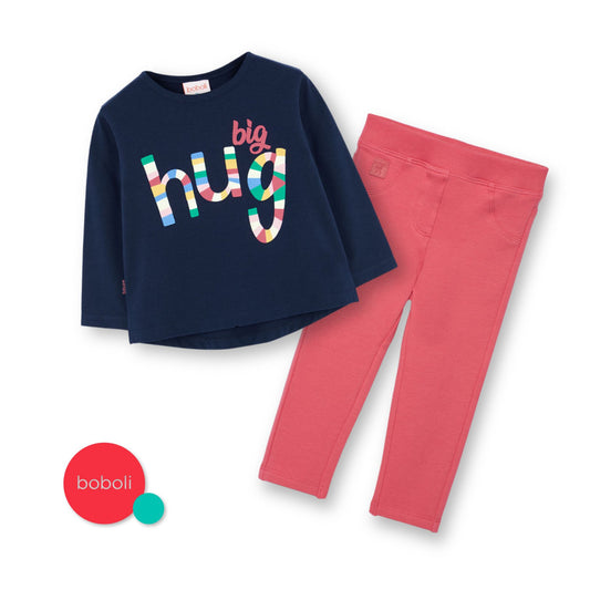Conjunto blusa con pantalón de felpa rosa mini niña