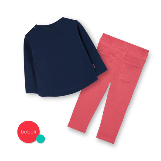 Conjunto blusa con pantalón de felpa rosa mini niña