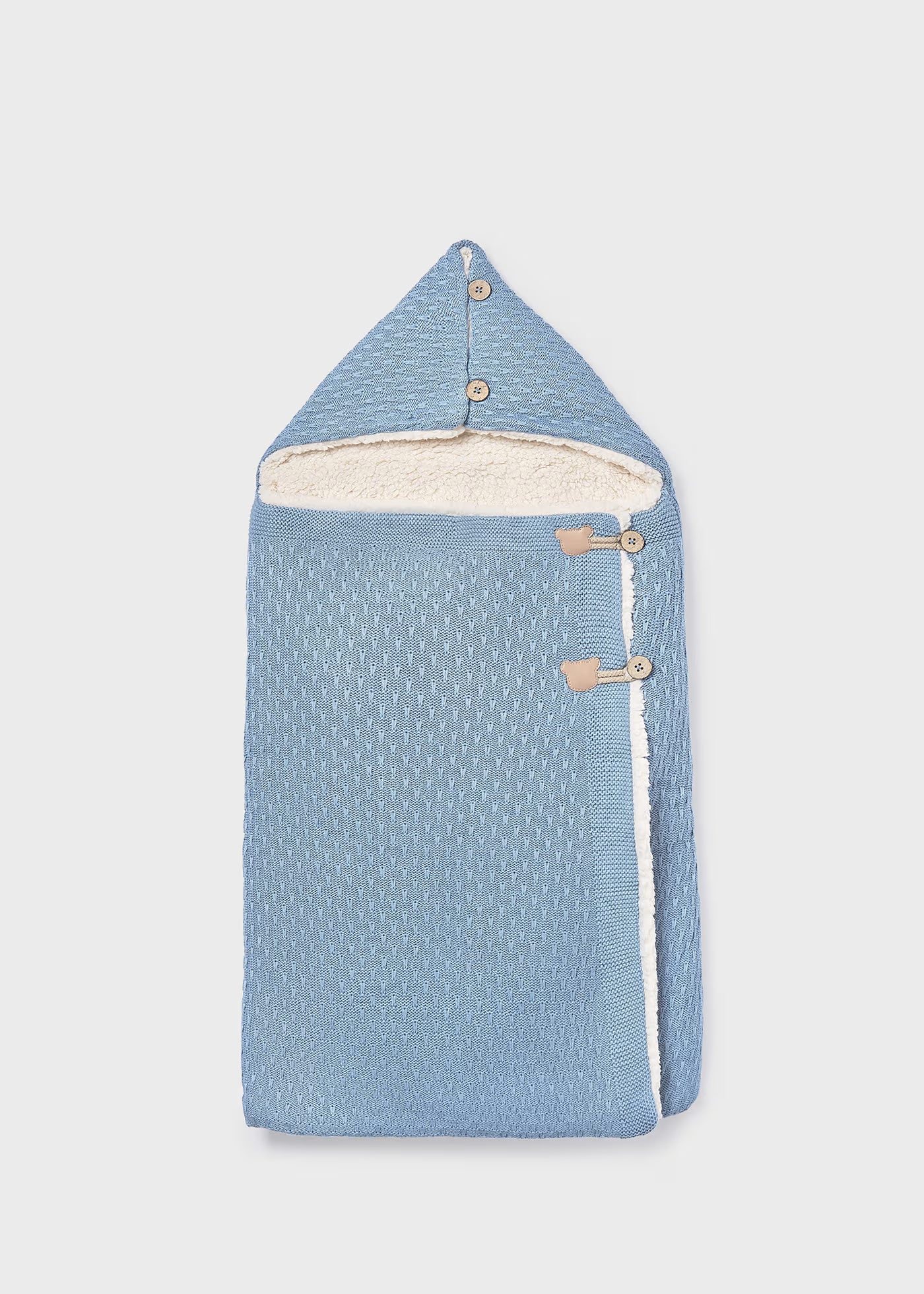 Saco bebé tricot azul con borrega recién nacido