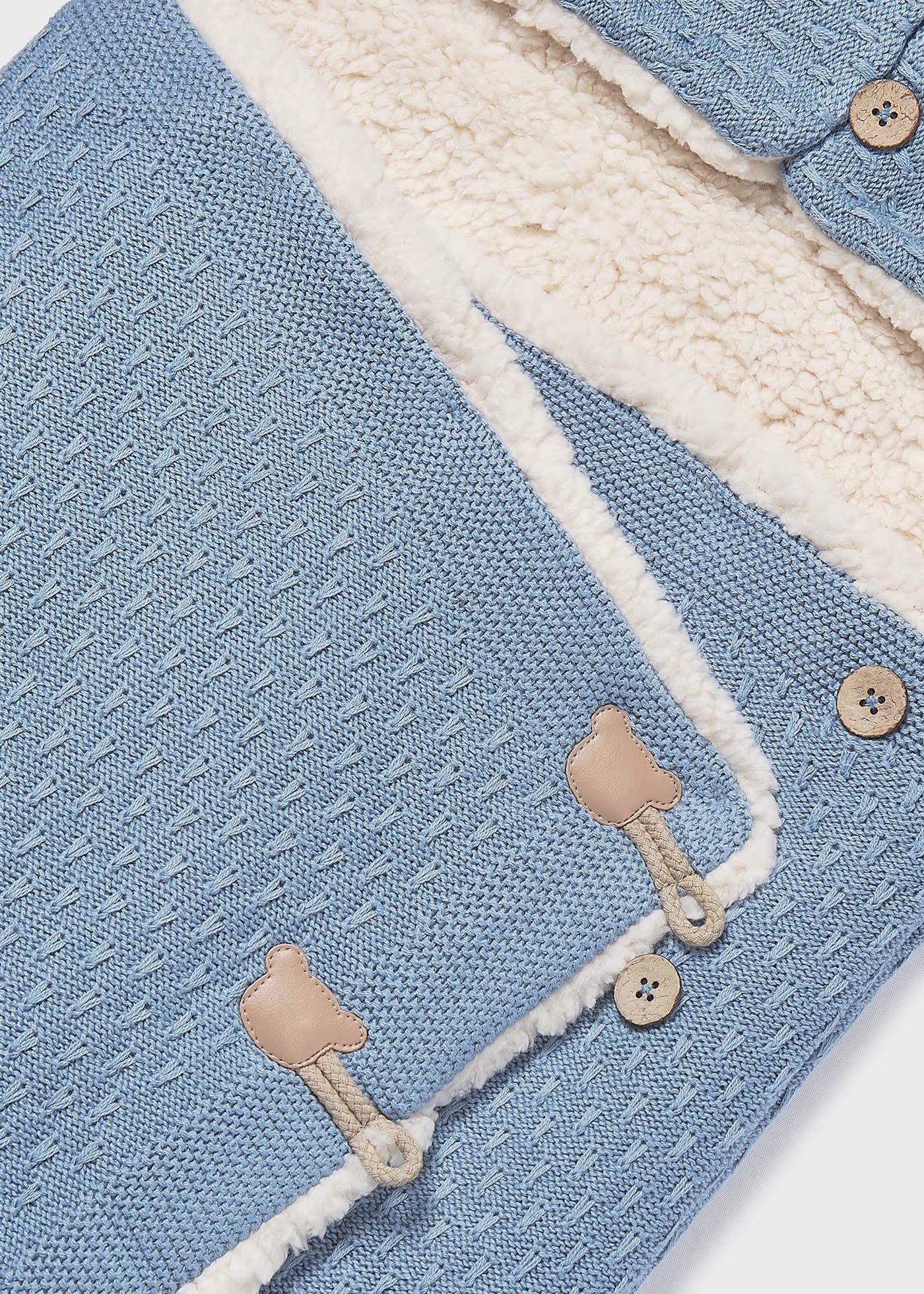 Saco bebé tricot azul con borrega recién nacido