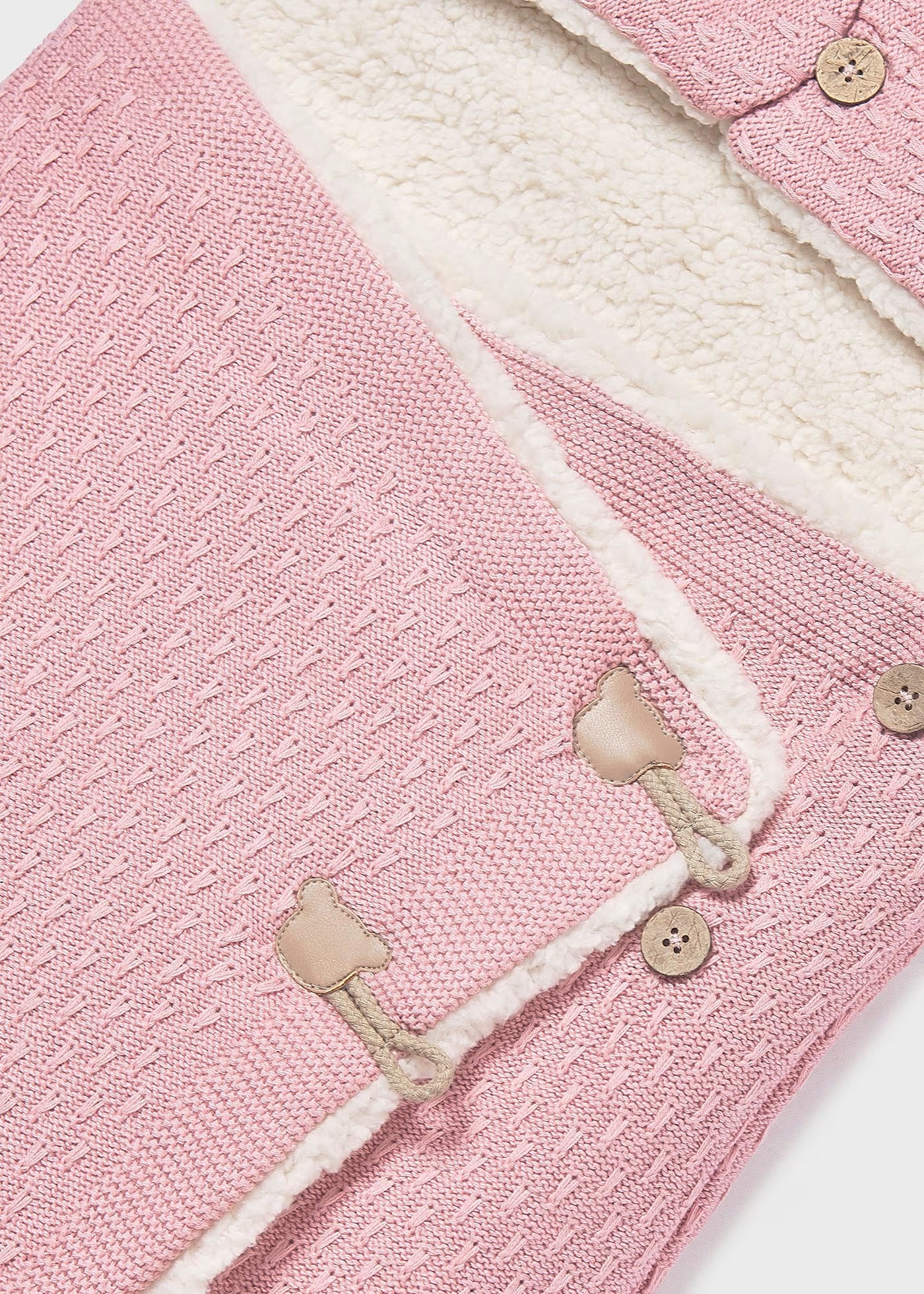 Saco bebé tricot rosa con borrega recién nacido