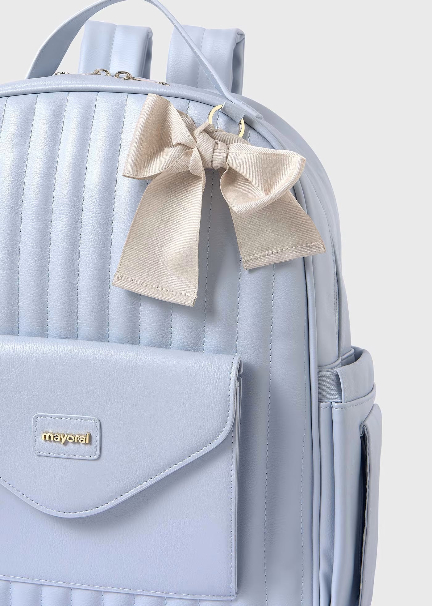 Mochila pañalera azul acolchada para recién nacido