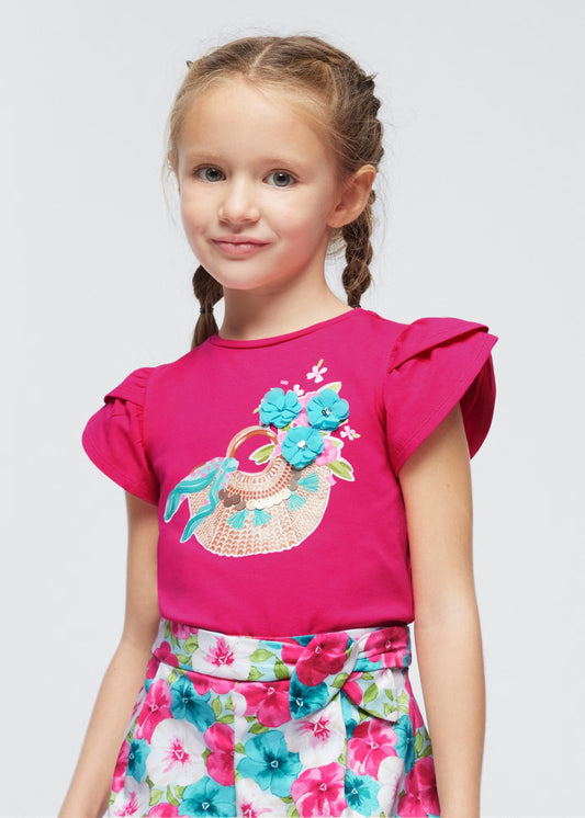 Conjunto blusa estampada con short mini niña