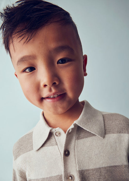 Polo tricot rayas beige mini niño