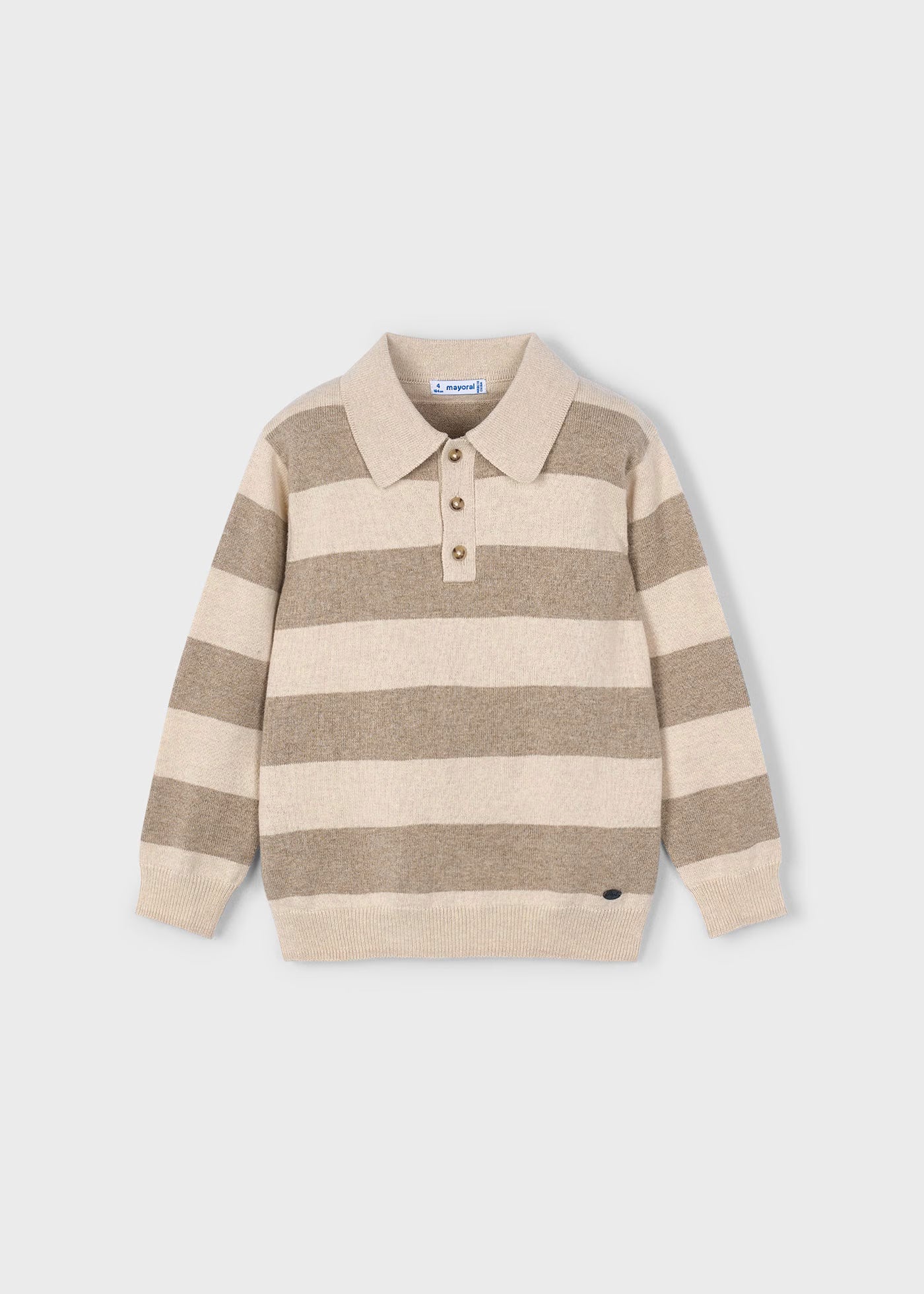 Polo tricot rayas beige mini niño