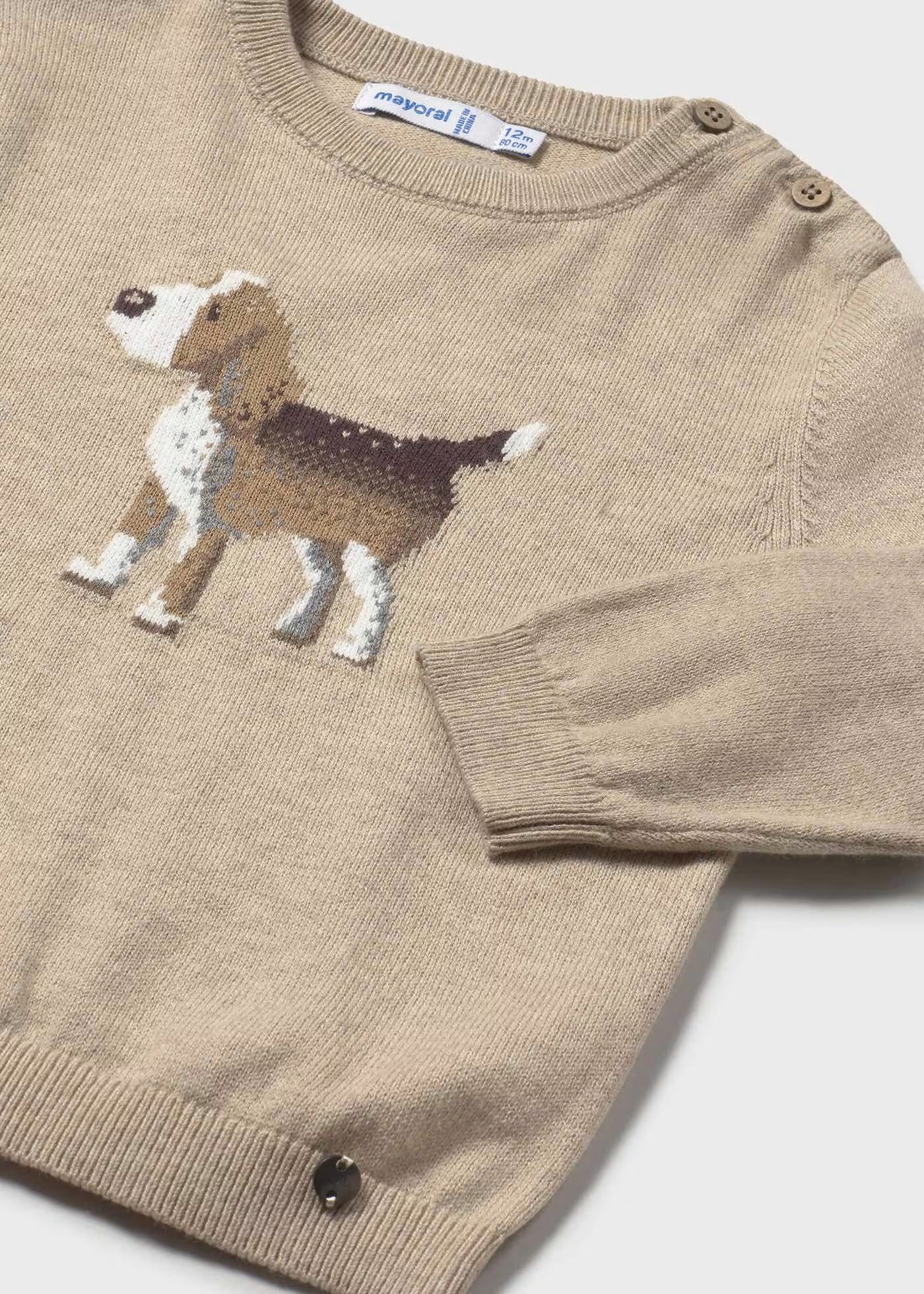 Suéter beige perrito intarsia bebé niño