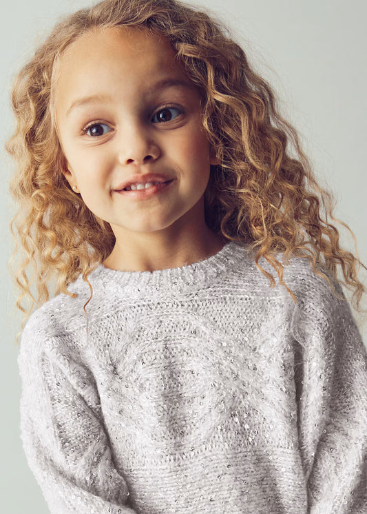 Suéter lentejuelas plata mini niña