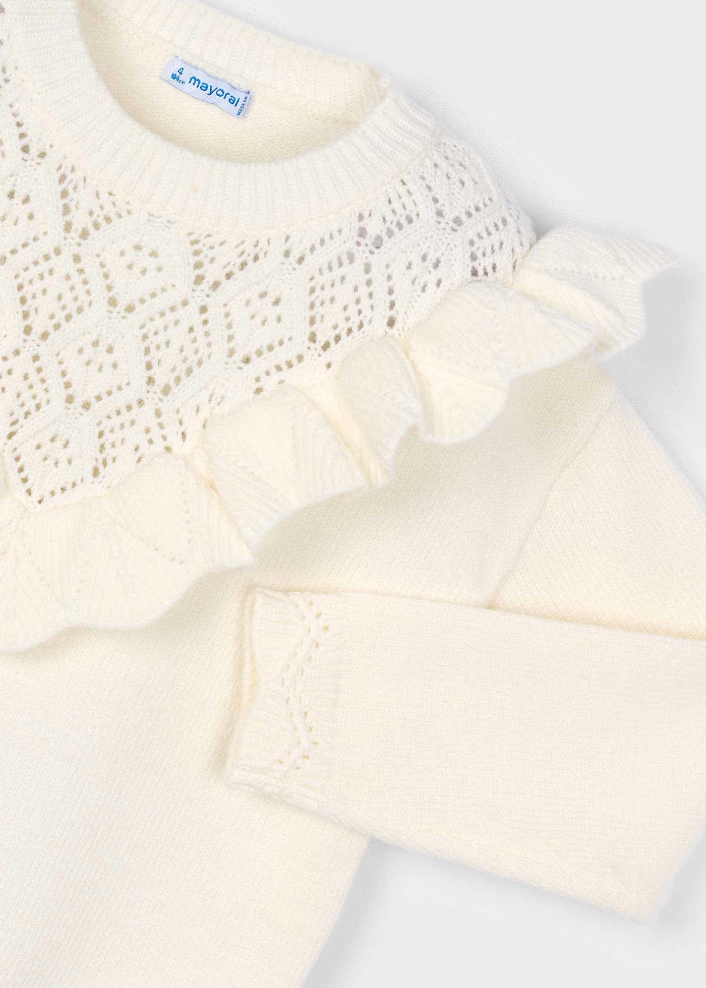 Cojunto suéter calados con falda tricot mini niña