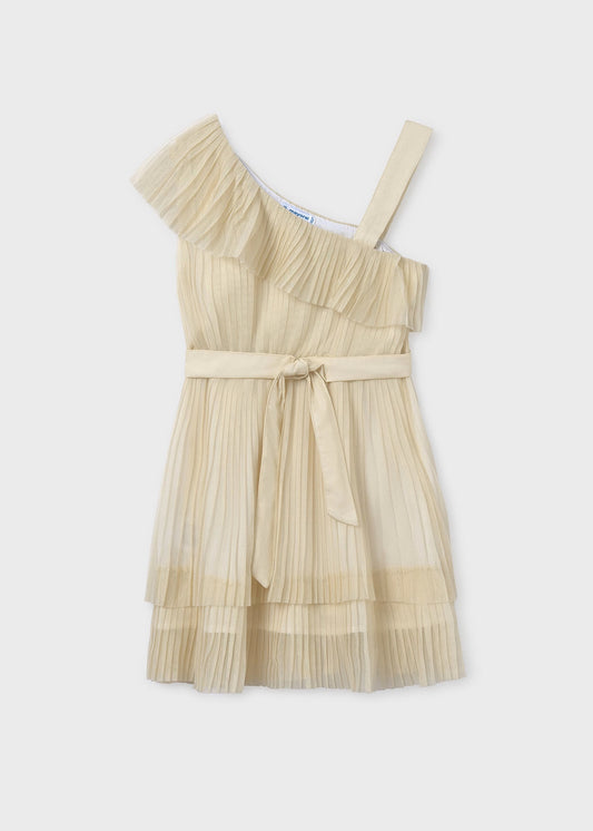 Vestido plisado champagne niña jr
