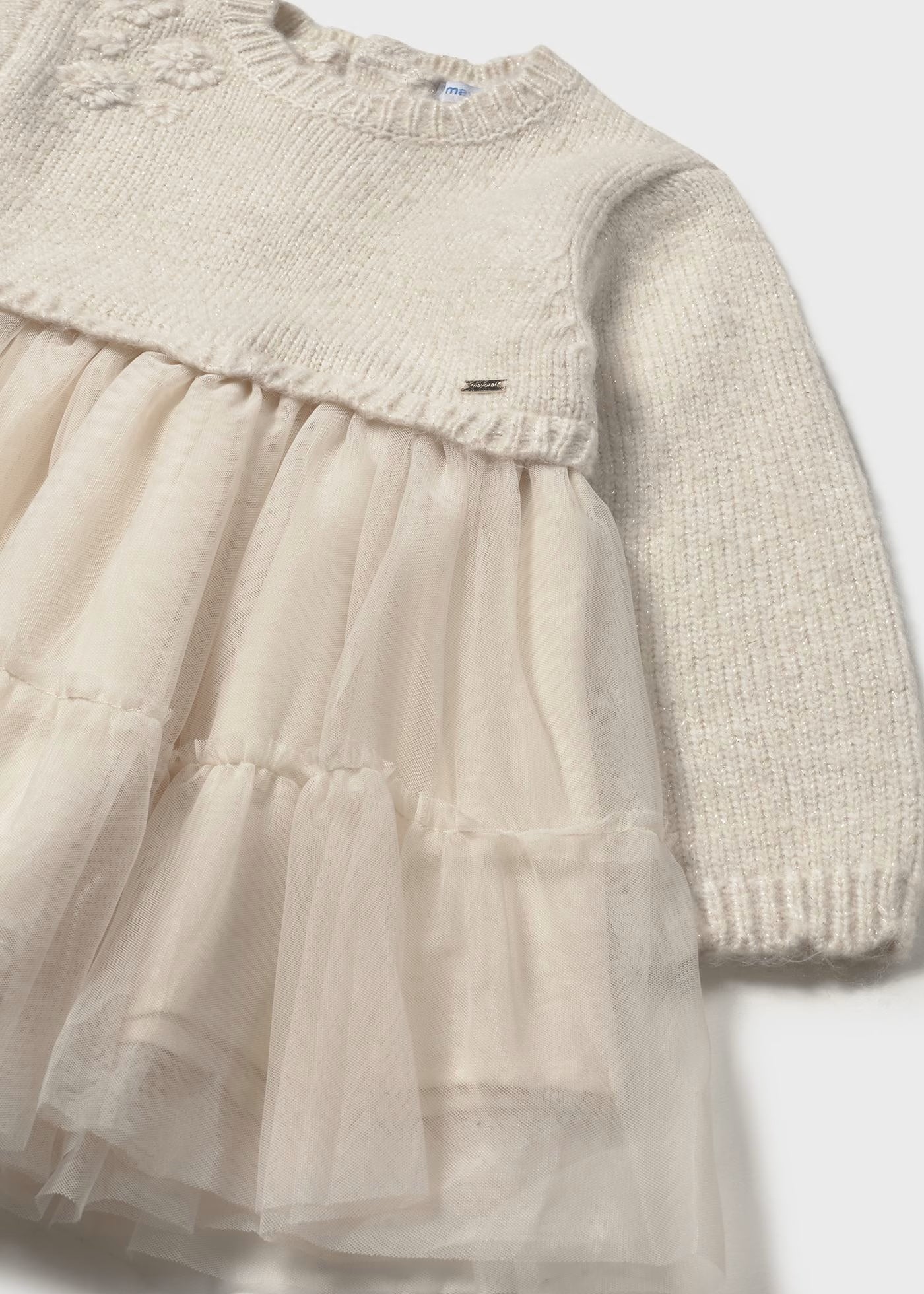 Vestido combinado tricot beige bebé niña