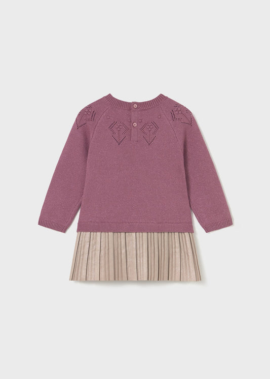 Vestido combinado tricot rosa bebé niña