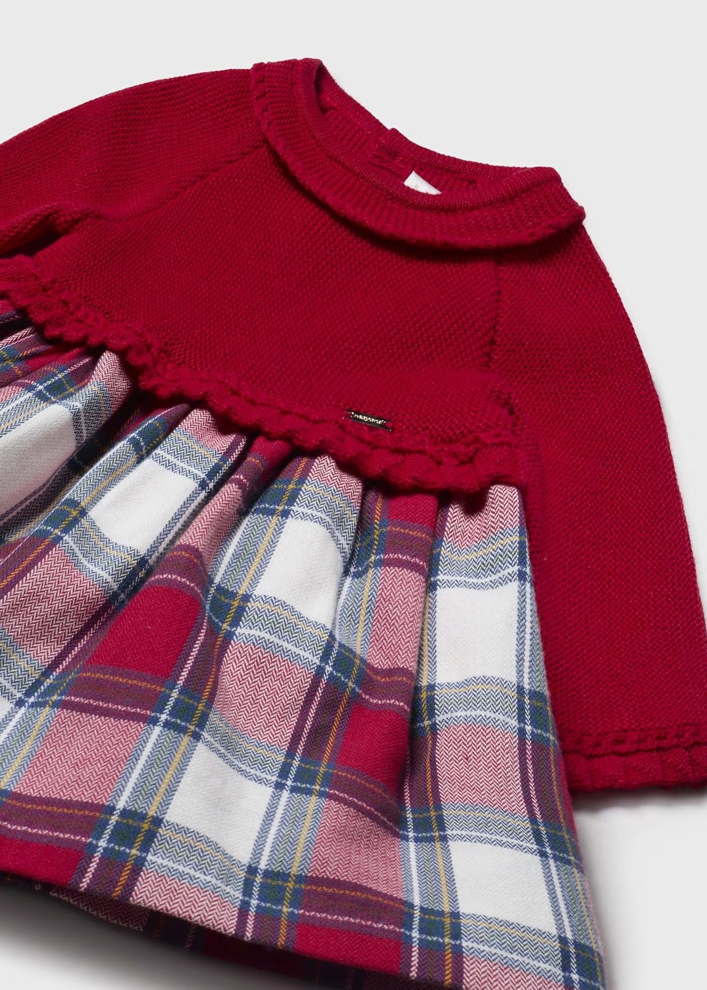 Vestido combinado tricot rojo recién nacida