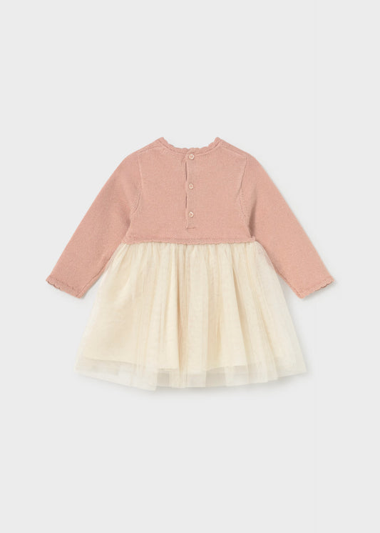 Vestido rosa combinado tricot y tul bebé niña