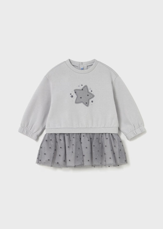 Vestido gris combinado tul estrella bebé niña