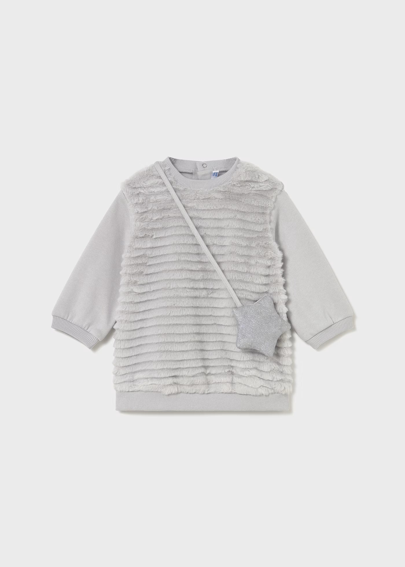Vestido pelo gris con bolsa bebé niña