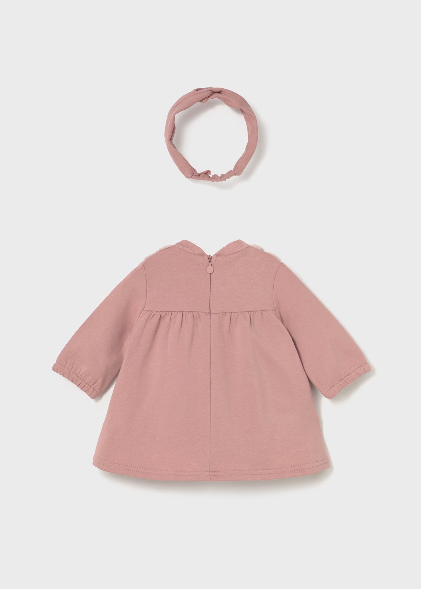 Vestido rosa con bolsita y diadema recién nacida