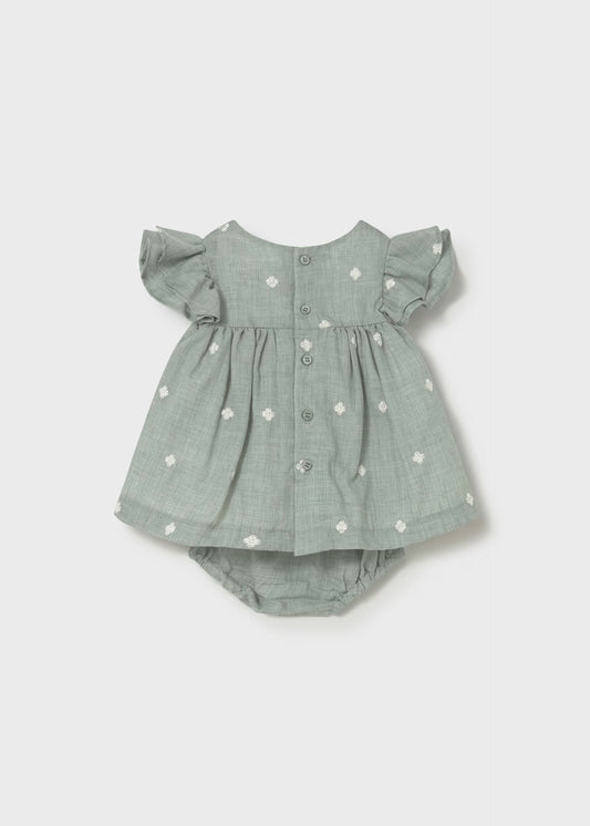 Vestido aqua con cubrepañal recién nacida