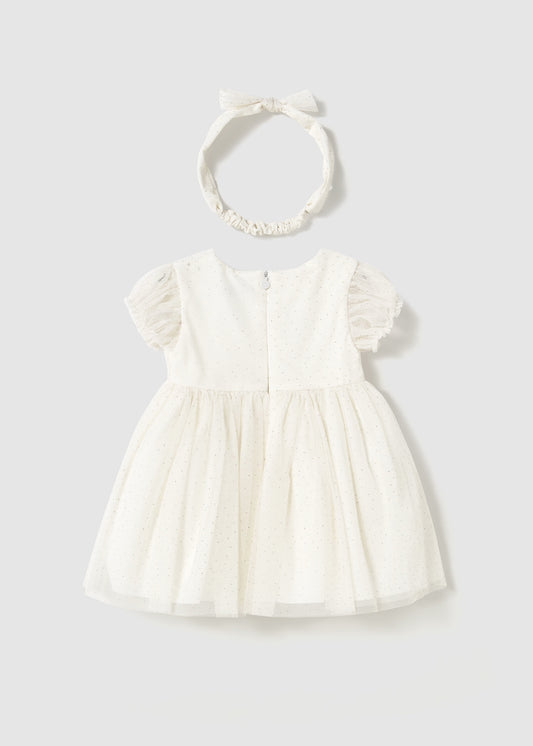 Vestido crudo tul con diadema bebé niña