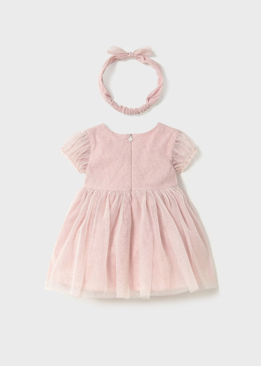 Vestido rosa tul con diadema bebé niña