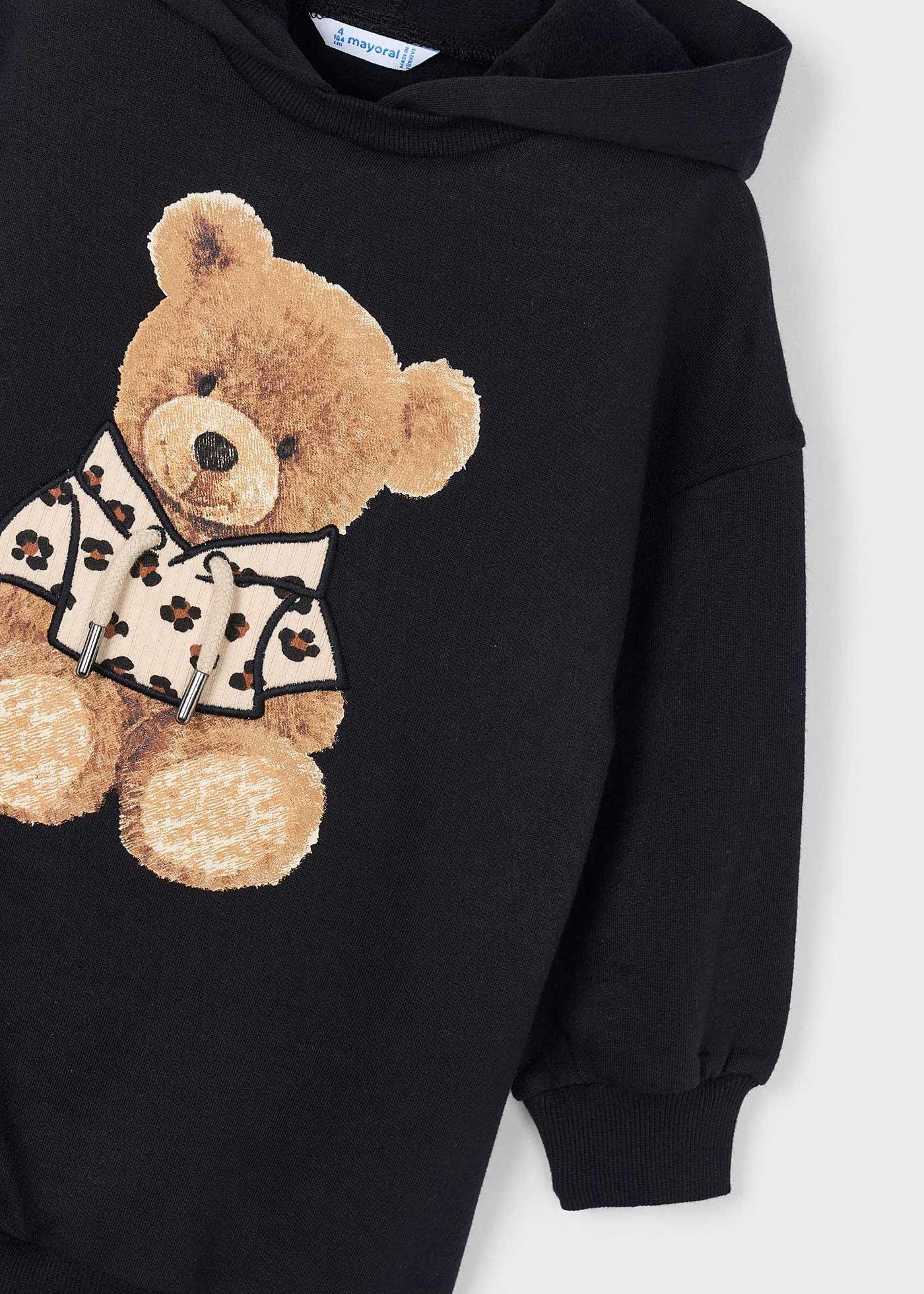Vestido felpa negro con osito mini niña